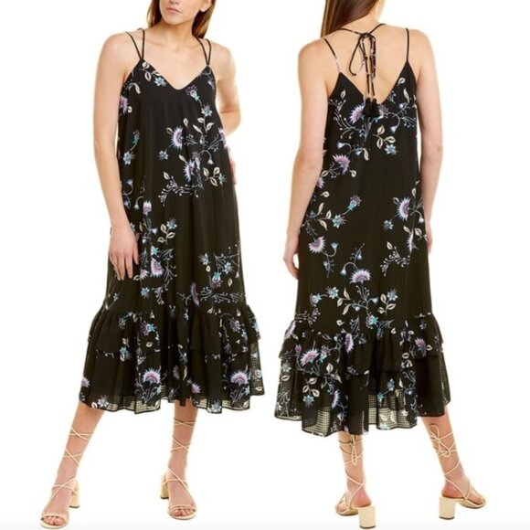 NWT‎ REBECCA MINKOFF Trixie Midi Dress Black Multi Floral U21657A03 SMALL - Picture 1 of 14